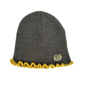 BULA Agree Youth Girls Green Knit Yellow Scalloped Trim Cute Beanie Winter Hat